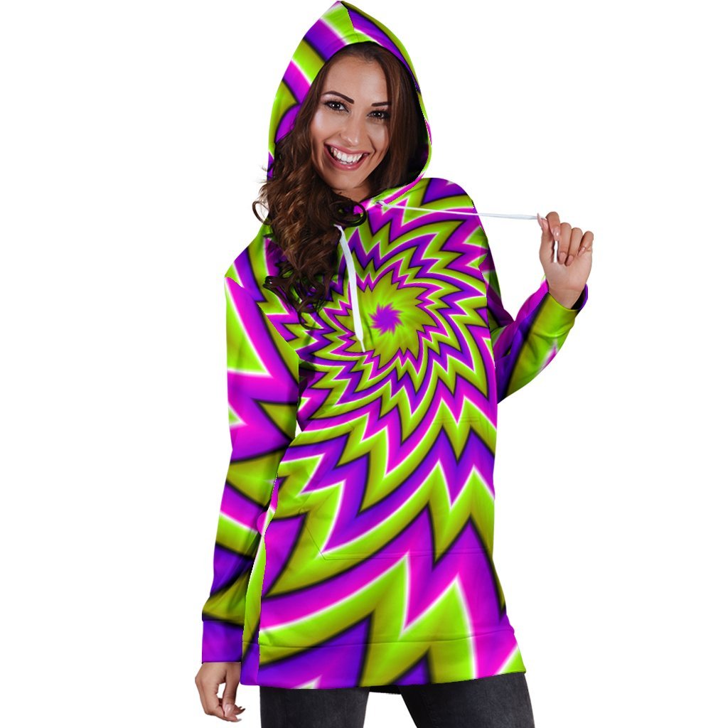 Green Big Bang Moving Optical Illusion Hoodie Dress GearFrost