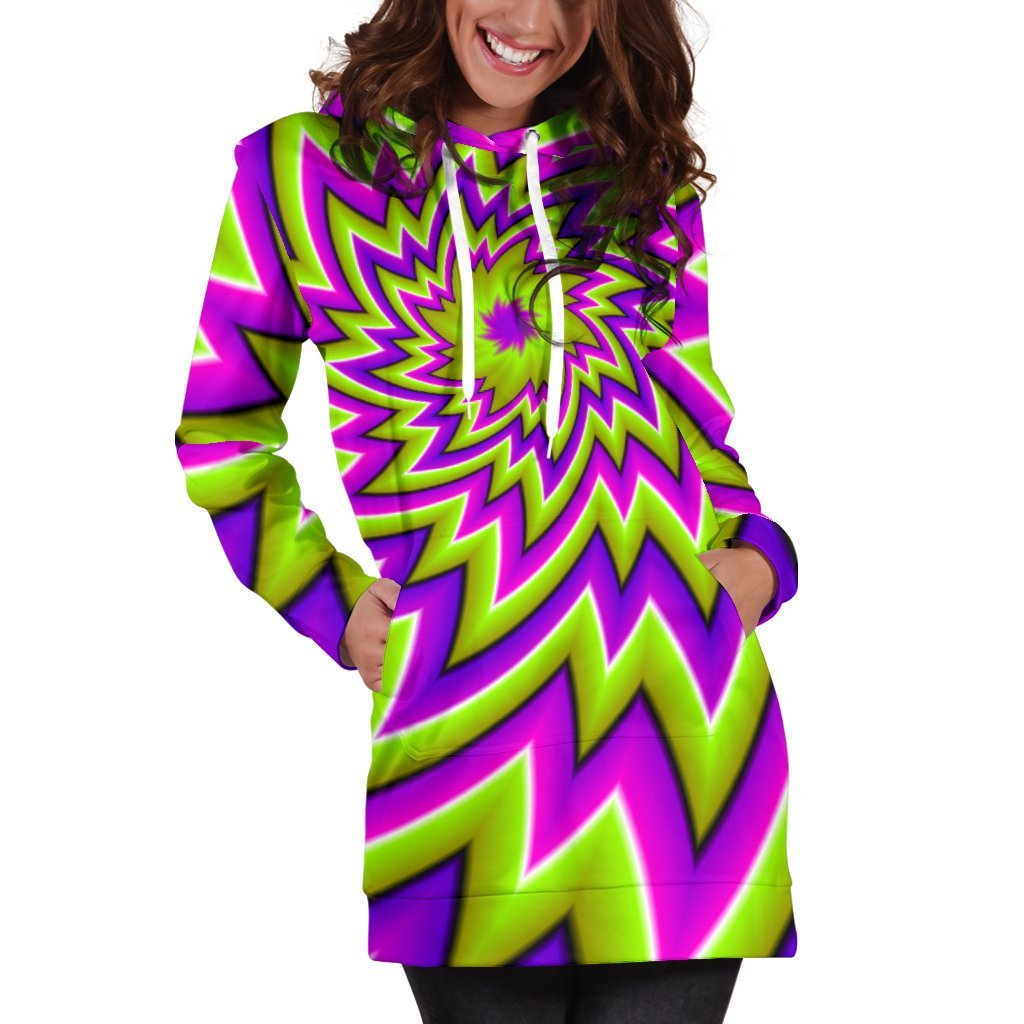 Green Big Bang Moving Optical Illusion Hoodie Dress GearFrost