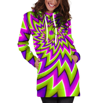 Green Big Bang Moving Optical Illusion Hoodie Dress GearFrost