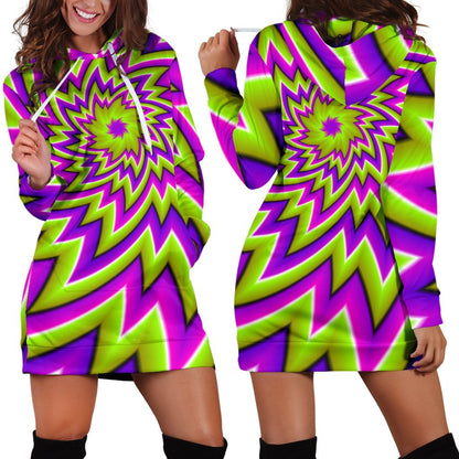 Green Big Bang Moving Optical Illusion Hoodie Dress GearFrost