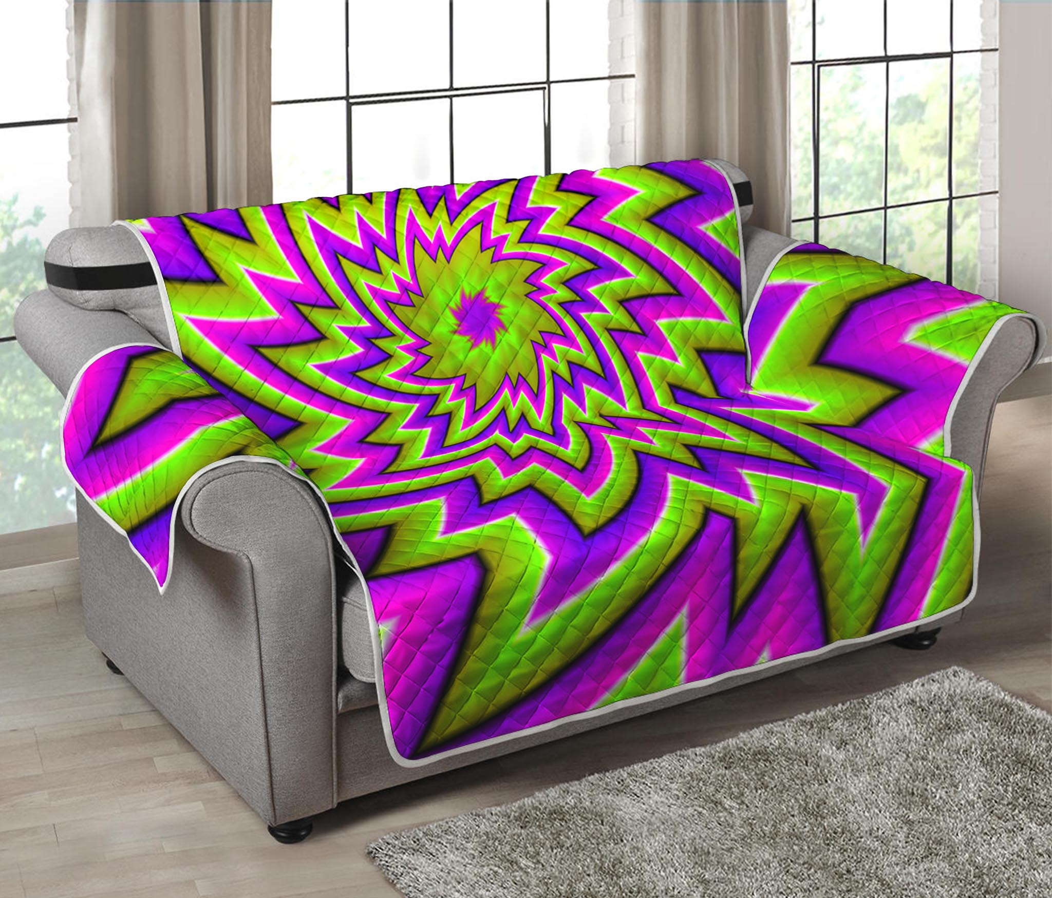 Green Big Bang Moving Optical Illusion Loveseat Protector