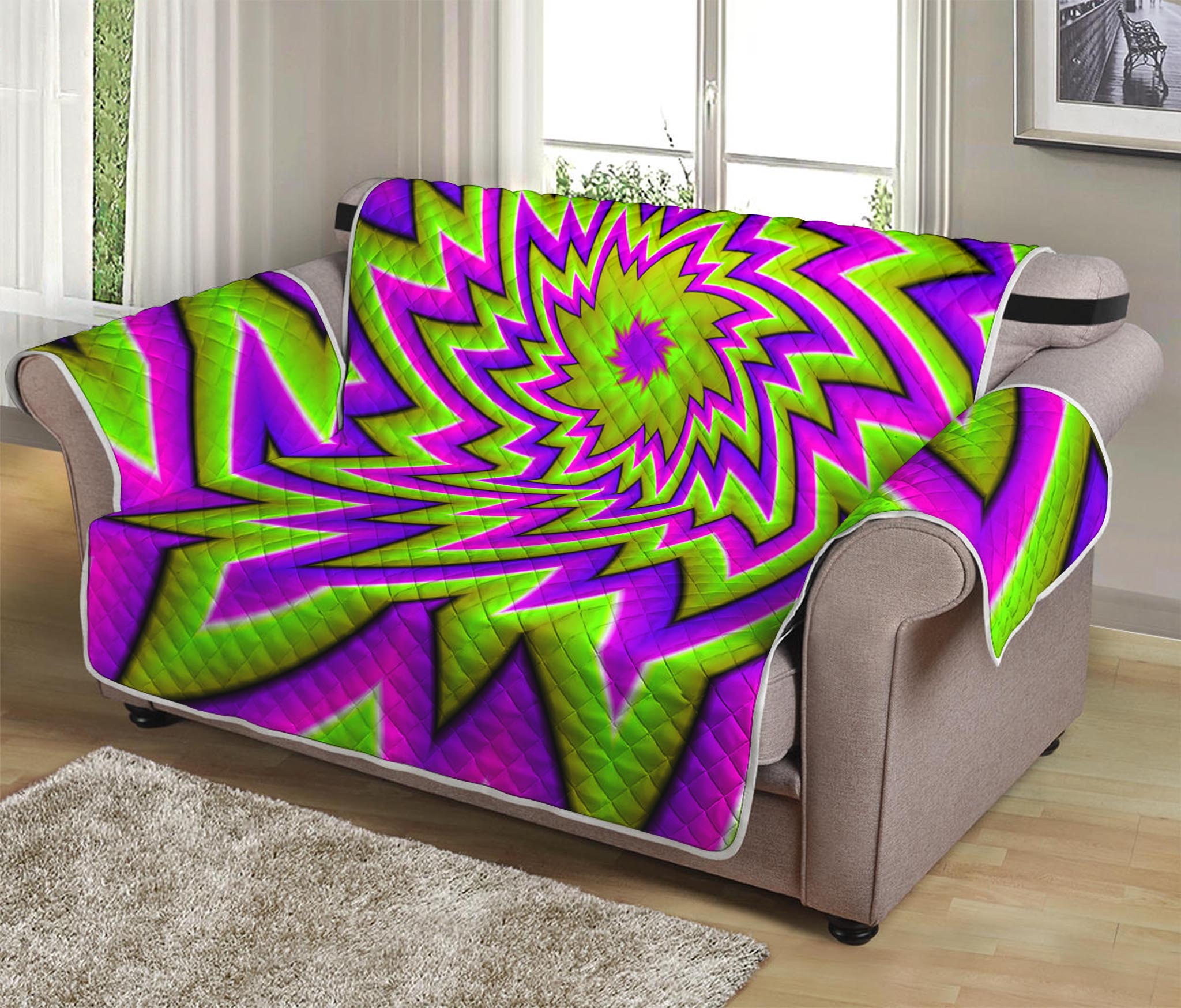 Green Big Bang Moving Optical Illusion Loveseat Protector