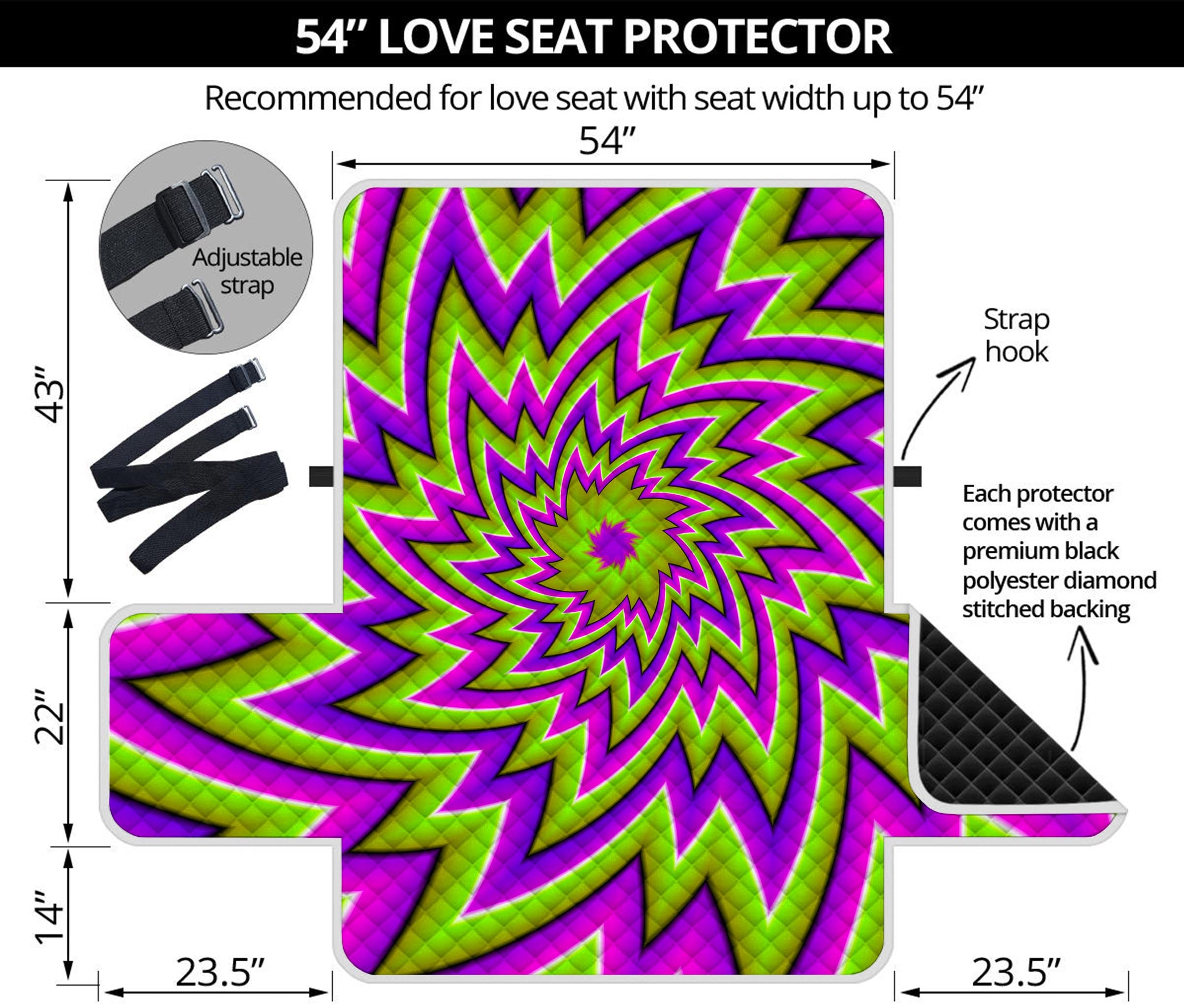 Green Big Bang Moving Optical Illusion Loveseat Protector