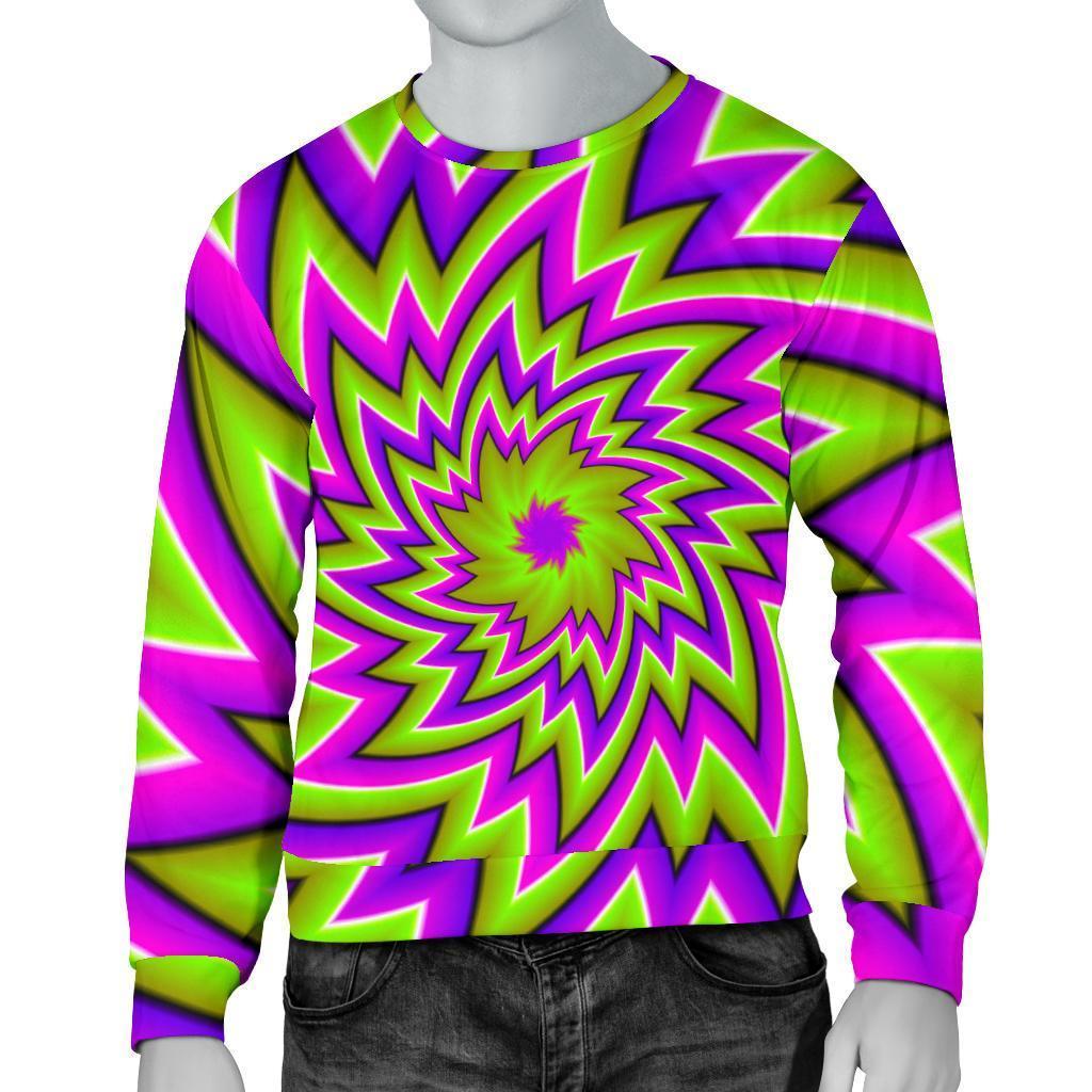 Green Big Bang Moving Optical Illusion Men's Crewneck Sweatshirt GearFrost
