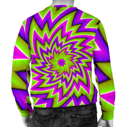 Green Big Bang Moving Optical Illusion Men's Crewneck Sweatshirt GearFrost
