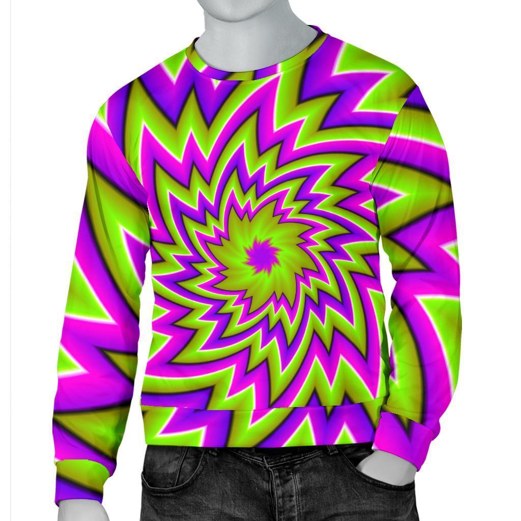 Green Big Bang Moving Optical Illusion Men's Crewneck Sweatshirt GearFrost