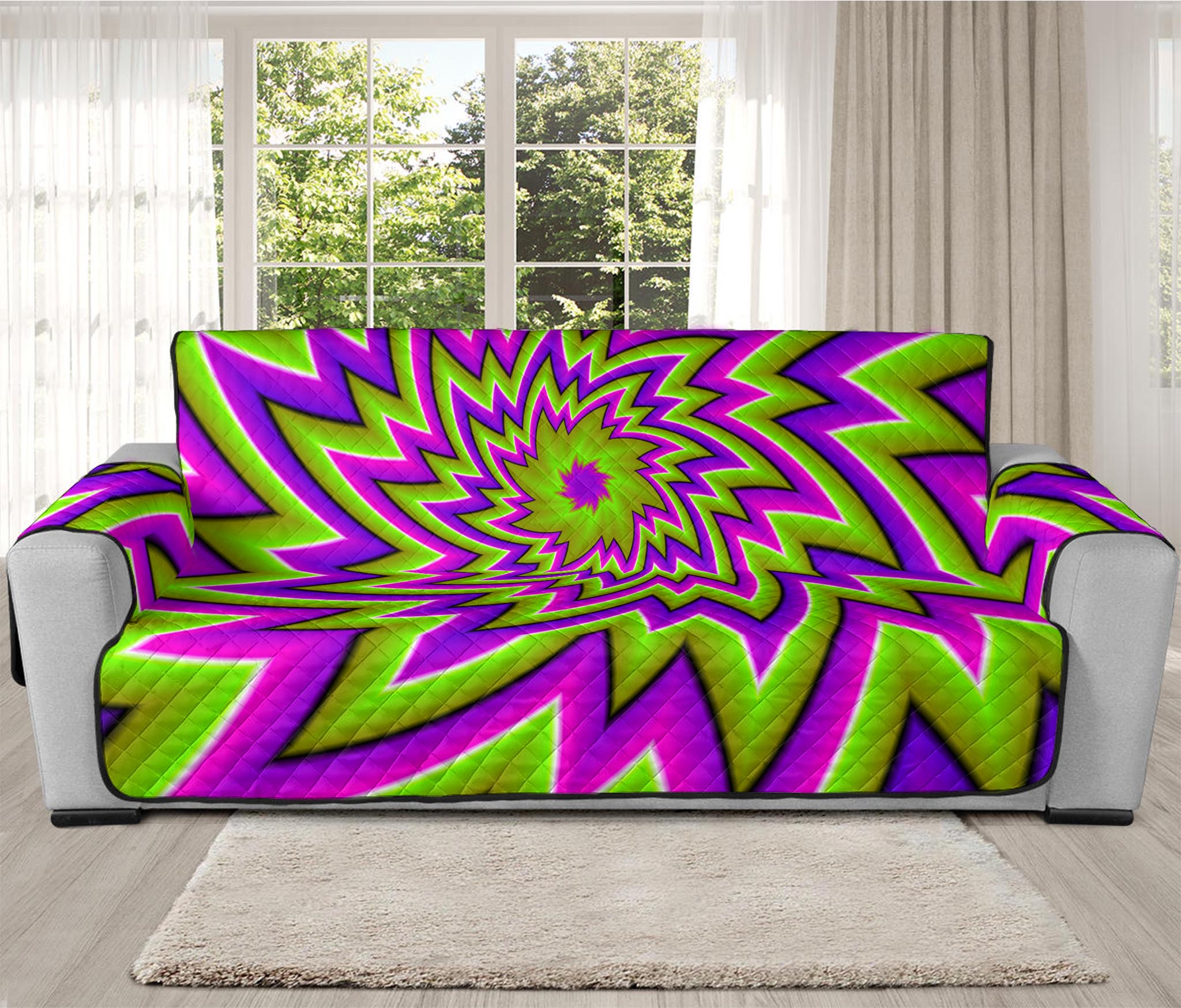 Green Big Bang Moving Optical Illusion Oversized Sofa Protector