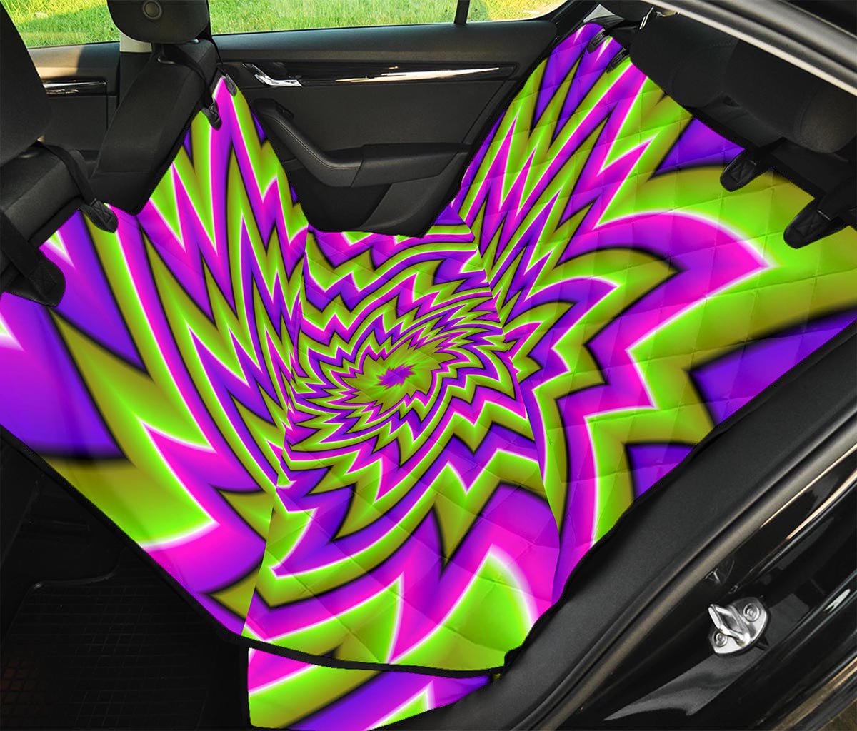 Green Big Bang Moving Optical Illusion Pet Car Back Seat Cover