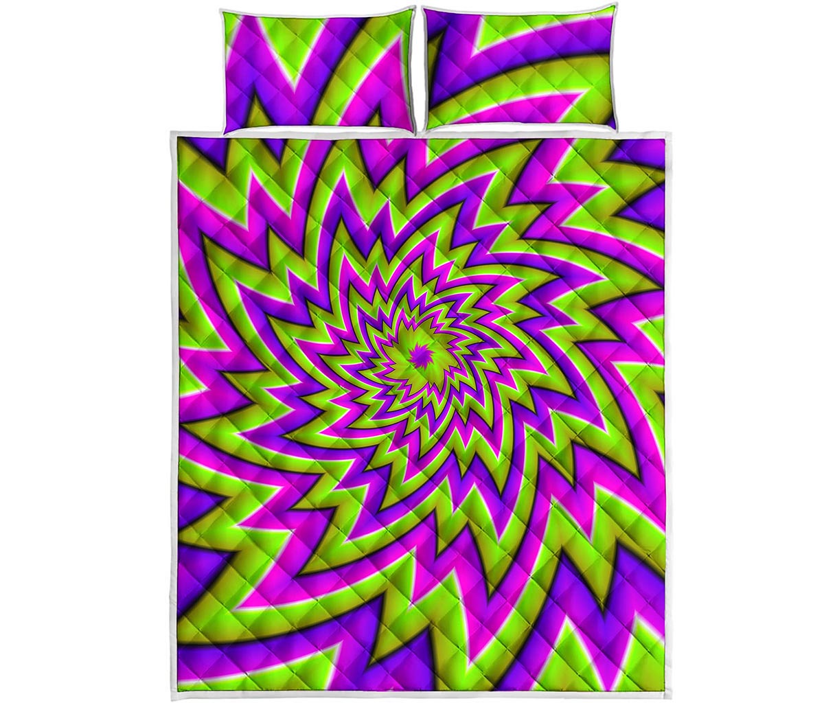 Green Big Bang Moving Optical Illusion Quilt Bed Set