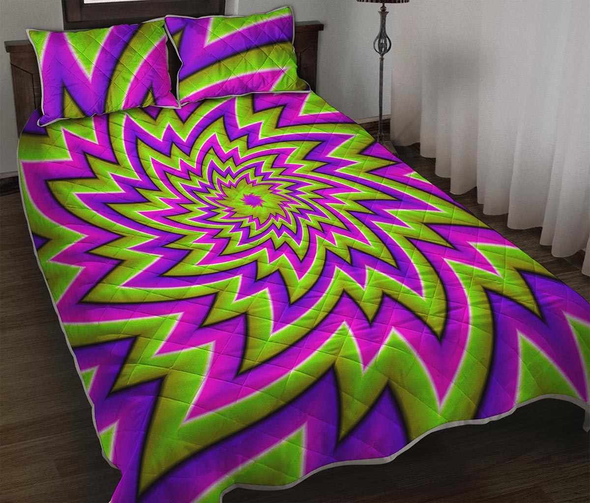 Green Big Bang Moving Optical Illusion Quilt Bed Set