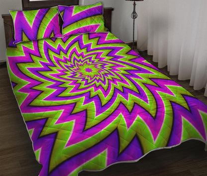 Green Big Bang Moving Optical Illusion Quilt Bed Set
