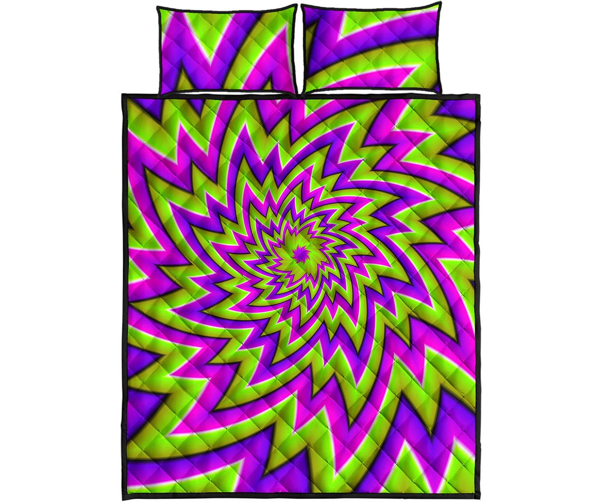 Green Big Bang Moving Optical Illusion Quilt Bed Set