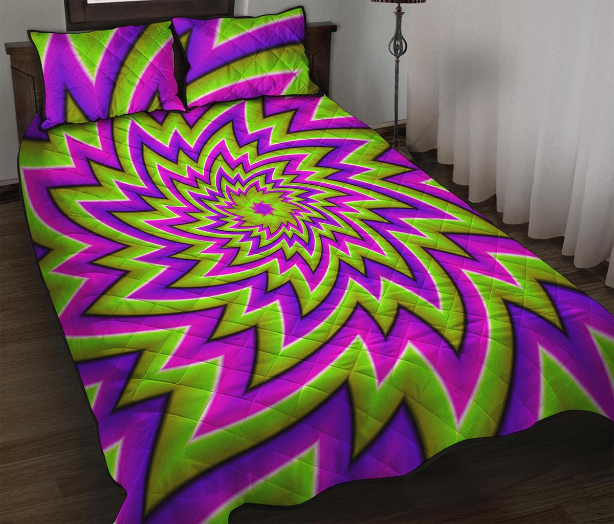 Green Big Bang Moving Optical Illusion Quilt Bed Set