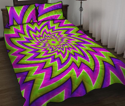 Green Big Bang Moving Optical Illusion Quilt Bed Set