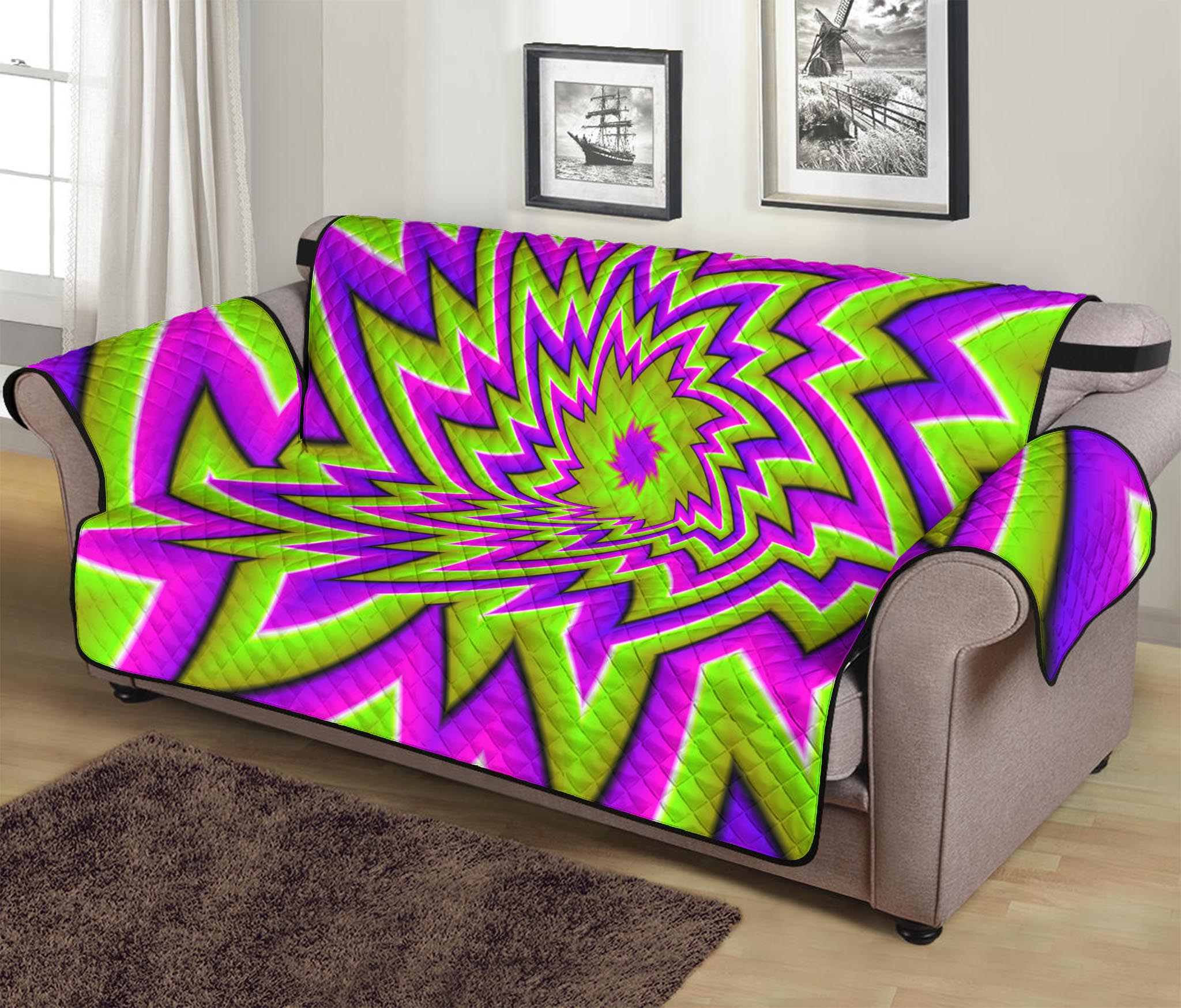 Green Big Bang Moving Optical Illusion Sofa Protector