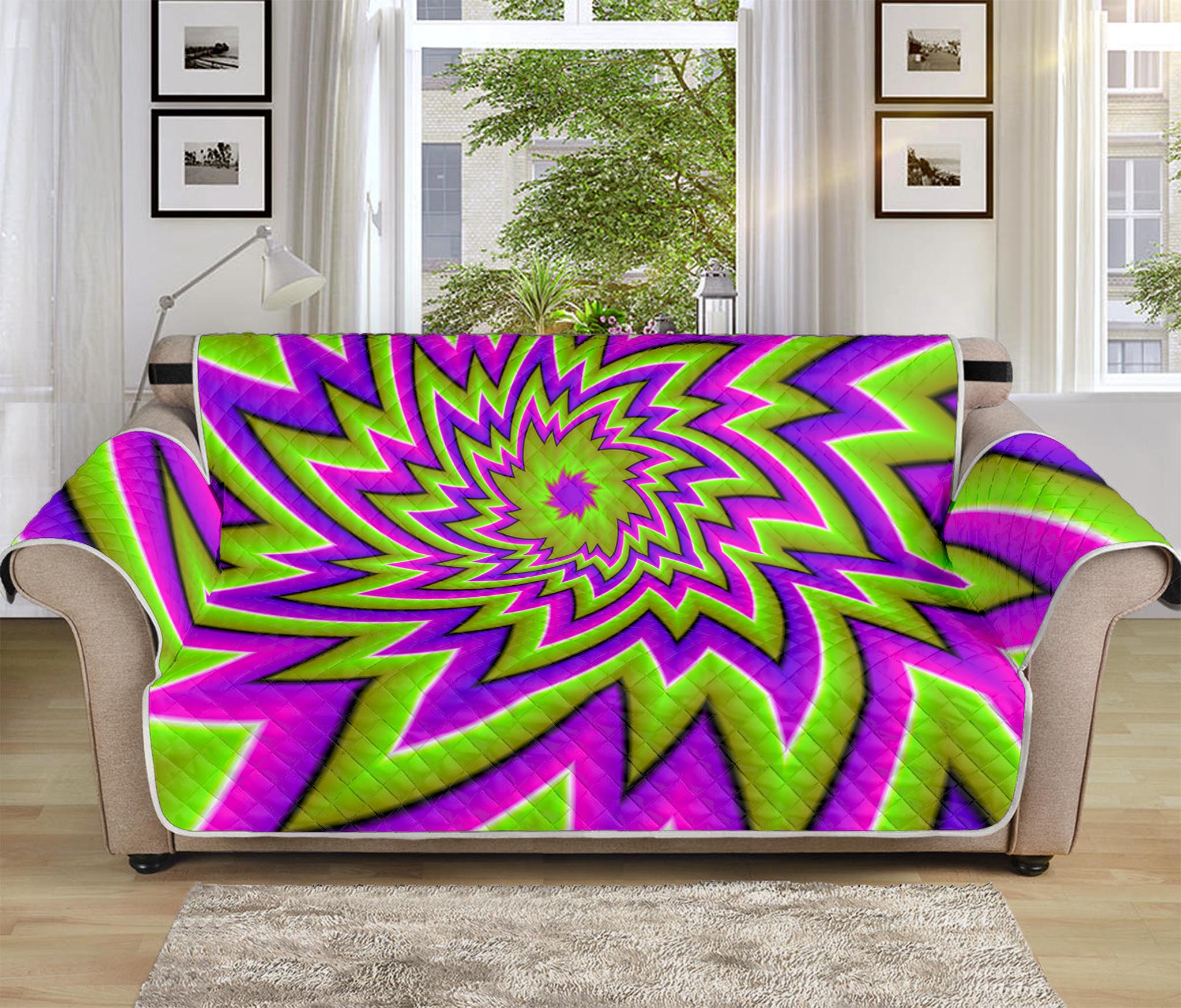 Green Big Bang Moving Optical Illusion Sofa Protector