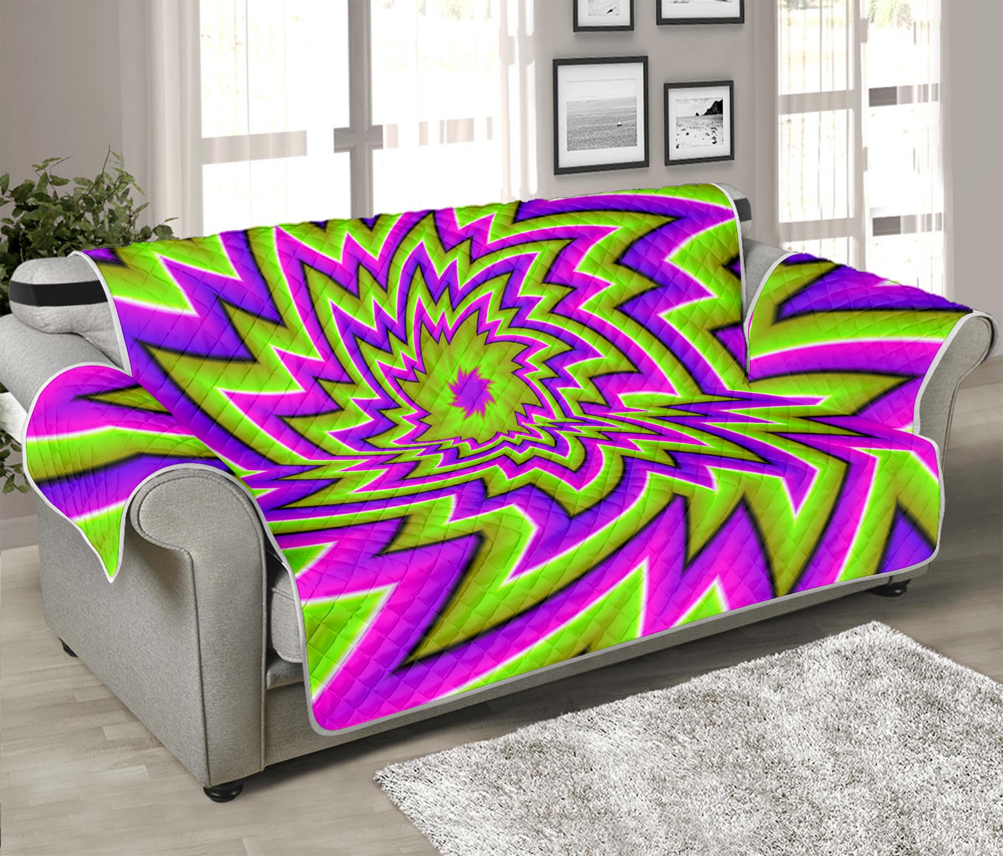 Green Big Bang Moving Optical Illusion Sofa Protector