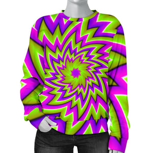 Green Big Bang Moving Optical Illusion Women's Crewneck Sweatshirt GearFrost