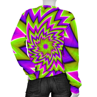 Green Big Bang Moving Optical Illusion Women's Crewneck Sweatshirt GearFrost
