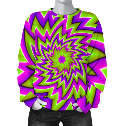 Green Big Bang Moving Optical Illusion Women's Crewneck Sweatshirt GearFrost