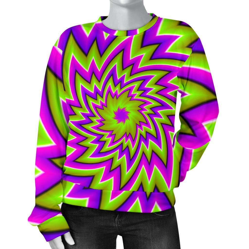 Green Big Bang Moving Optical Illusion Women's Crewneck Sweatshirt GearFrost