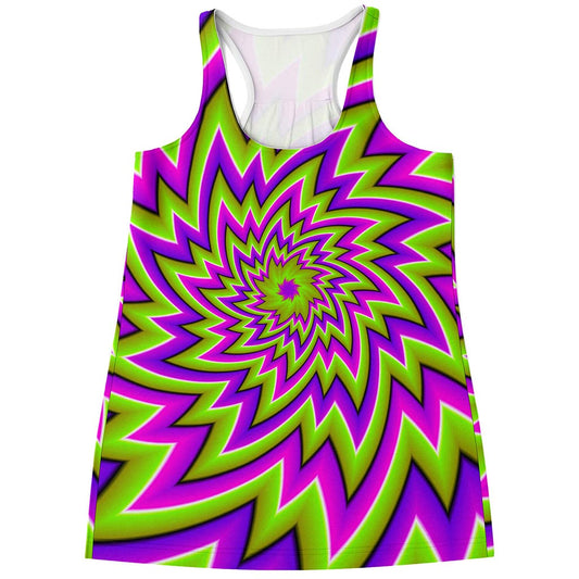 Green Big Bang Moving Optical Illusion Women's Racerback Tank Top