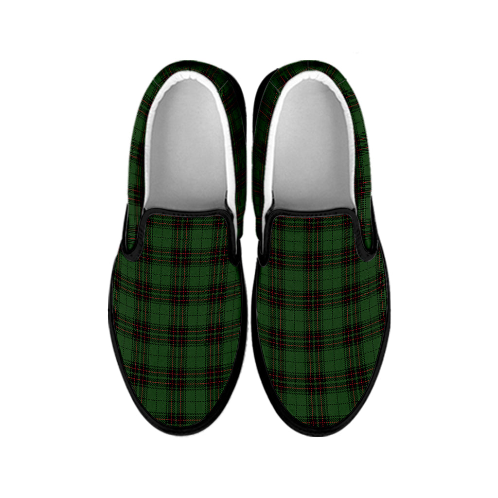 Green Black And Red Tartan Pattern Print Black Slip On Shoes