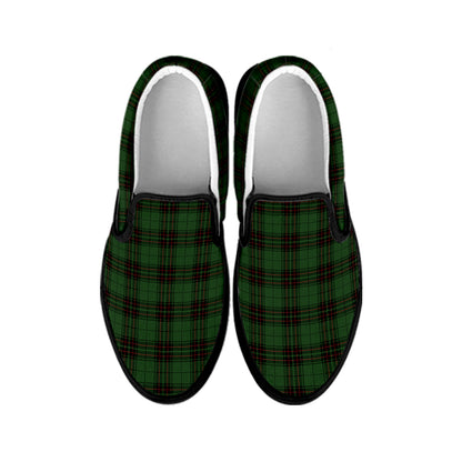 Green Black And Red Tartan Pattern Print Black Slip On Shoes