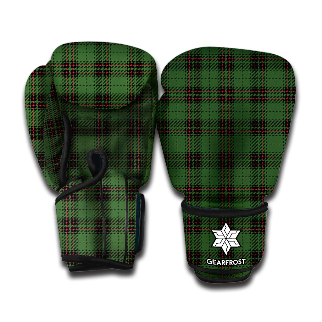 Green Black And Red Tartan Pattern Print Boxing Gloves