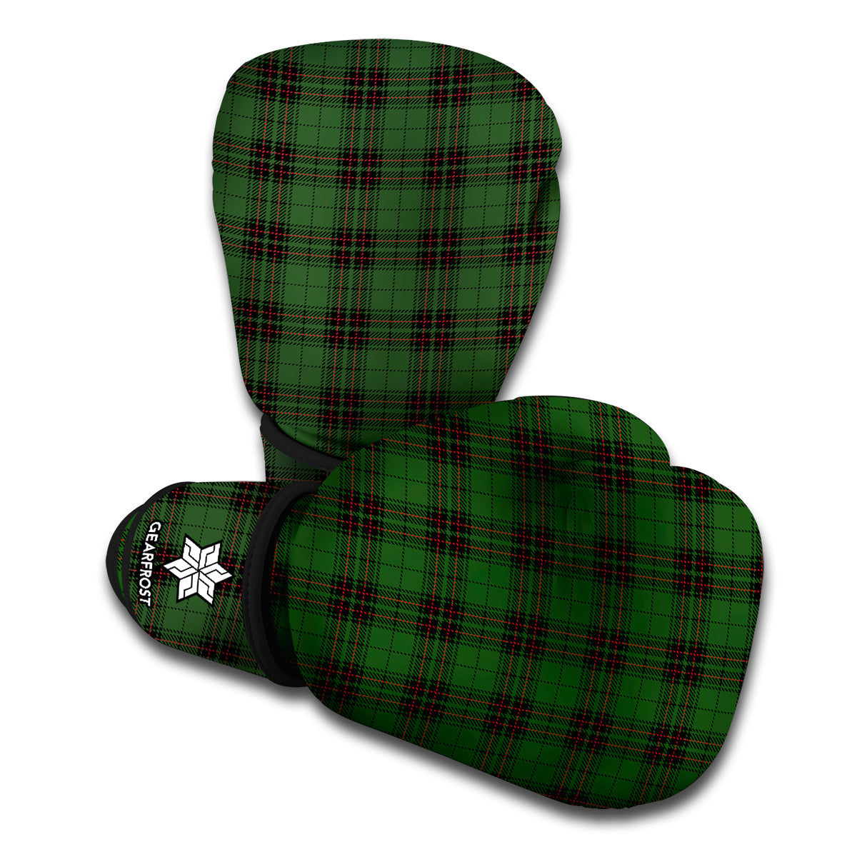 Green Black And Red Tartan Pattern Print Boxing Gloves