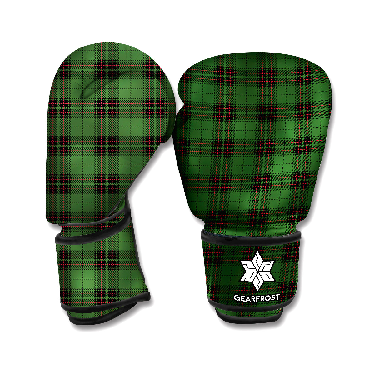 Green Black And Red Tartan Pattern Print Boxing Gloves