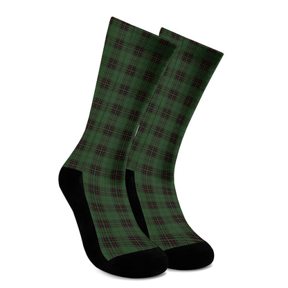 Green Black And Red Tartan Pattern Print Crew Socks