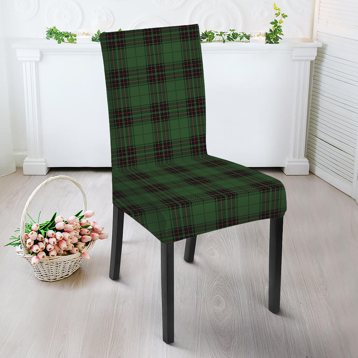 Green Black And Red Tartan Pattern Print Dining Chair Slipcover