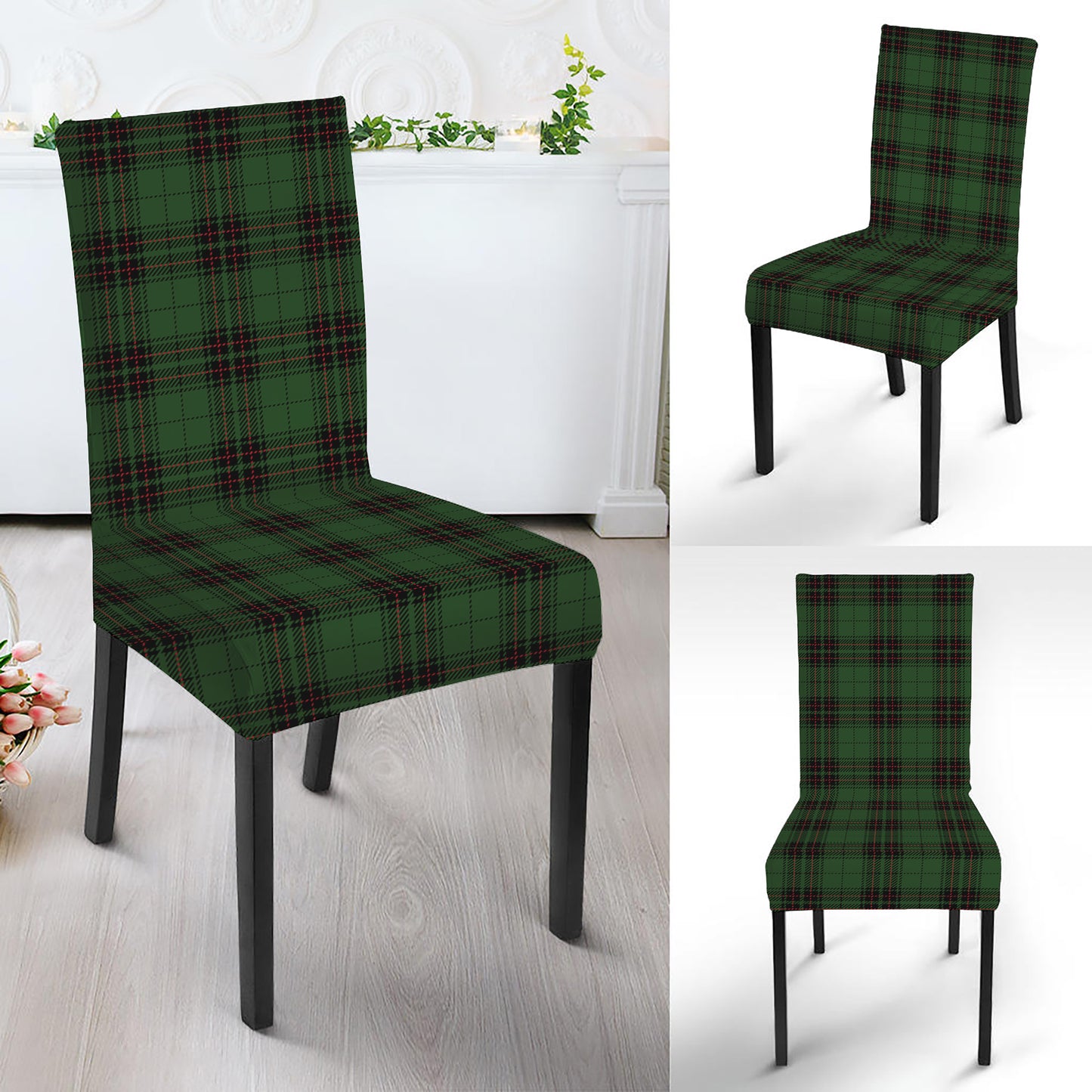 Green Black And Red Tartan Pattern Print Dining Chair Slipcover