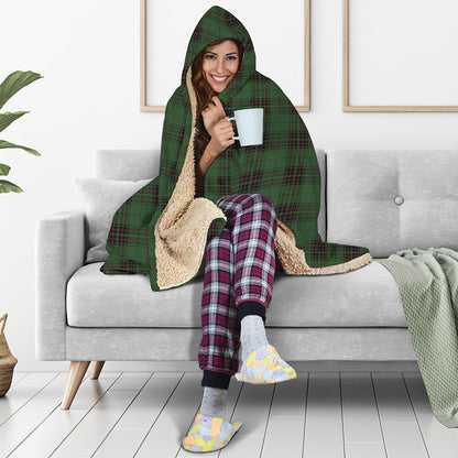 Green Black And Red Tartan Pattern Print Hooded Blanket