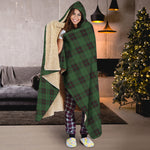Green Black And Red Tartan Pattern Print Hooded Blanket