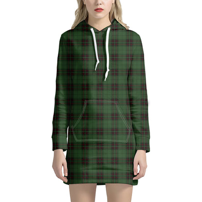 Green Black And Red Tartan Pattern Print Hoodie Dress