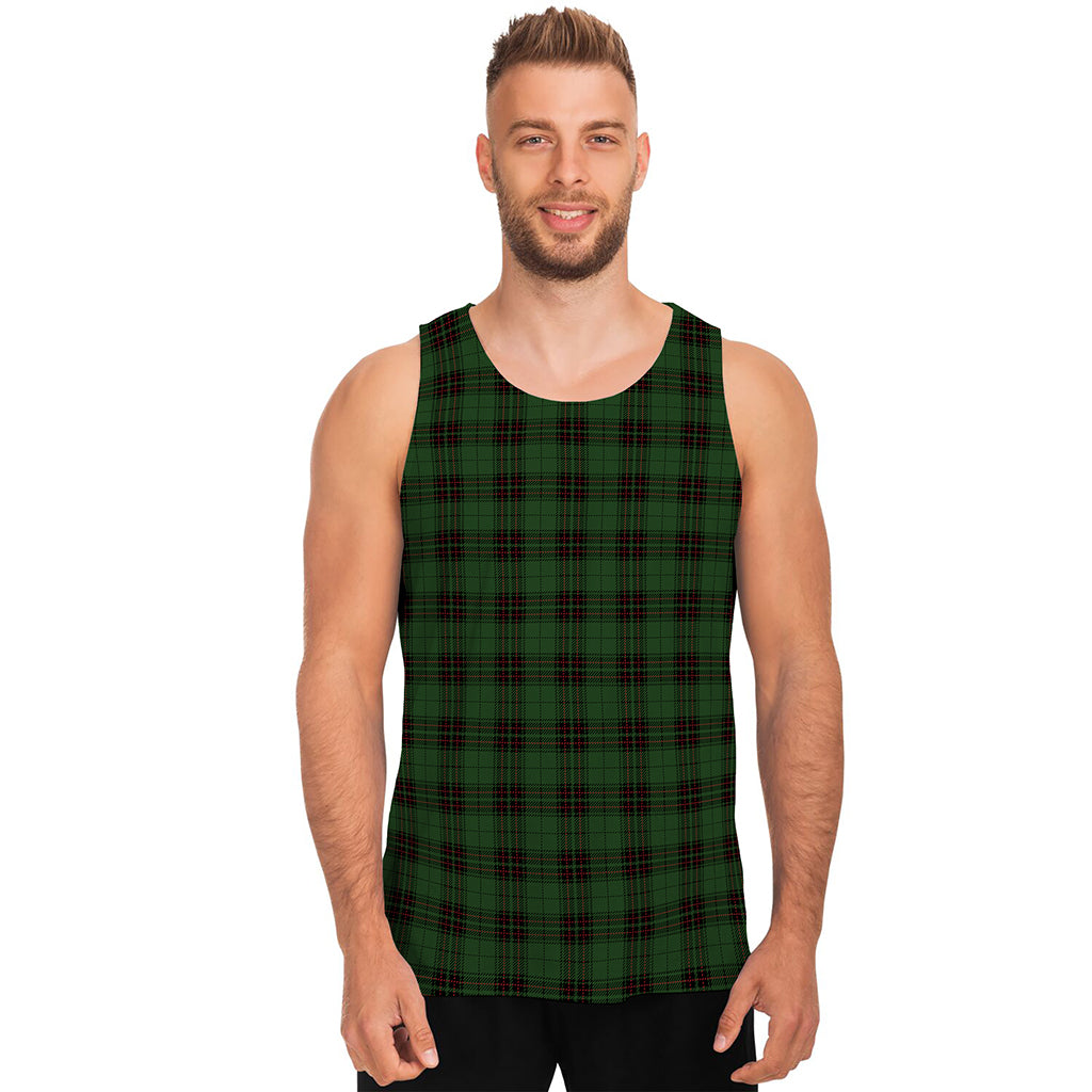 Green Black And Red Tartan Pattern Print Men's Tank Top