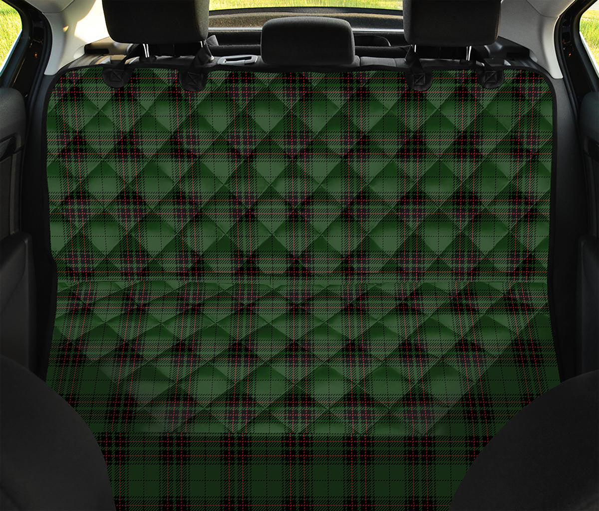 Green Black And Red Tartan Pattern Print Pet Car Back Seat Cover