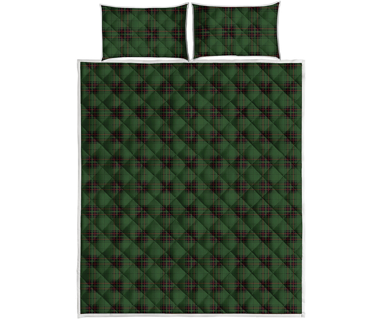 Green Black And Red Tartan Pattern Print Quilt Bed Set