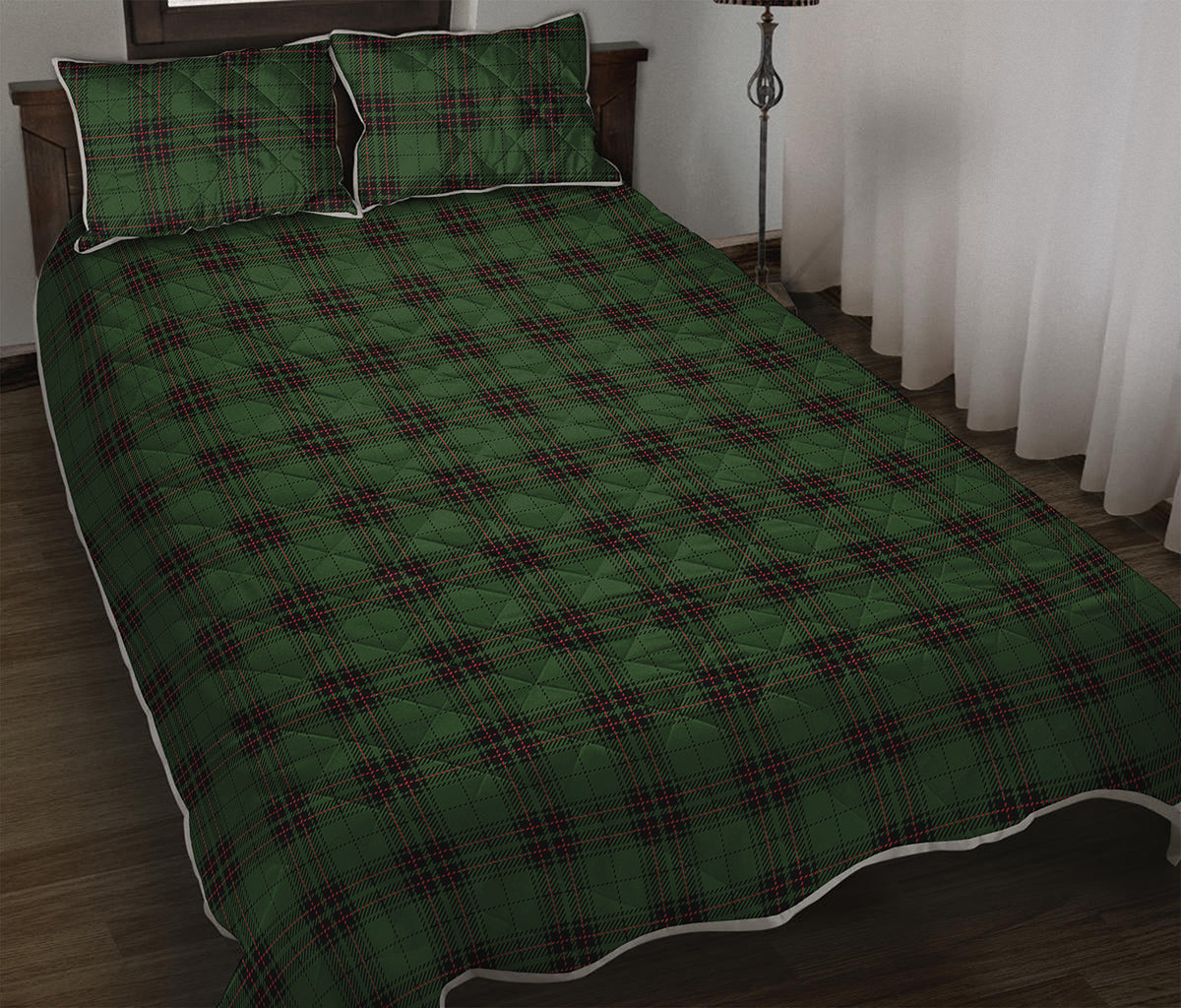 Green Black And Red Tartan Pattern Print Quilt Bed Set