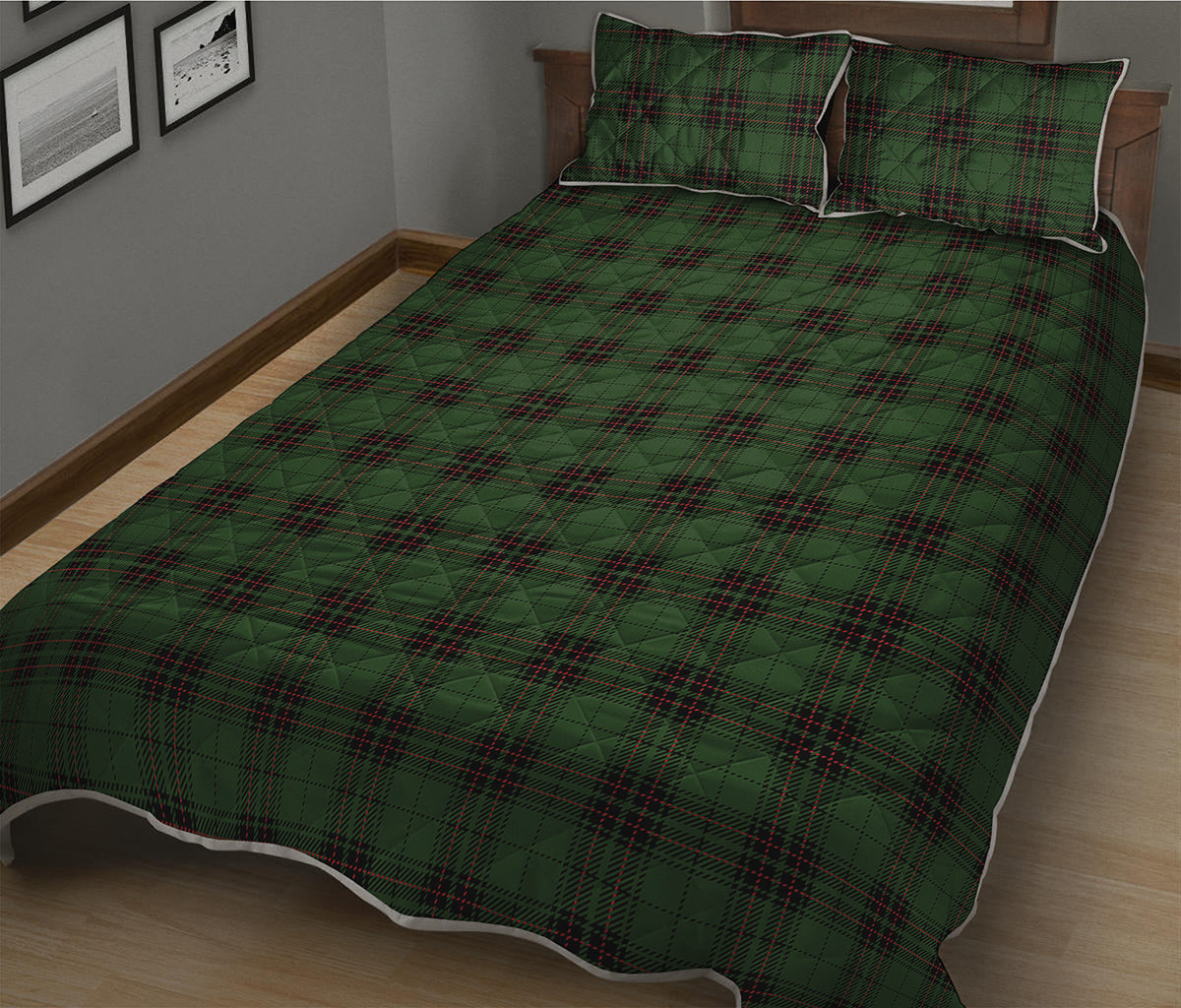 Green Black And Red Tartan Pattern Print Quilt Bed Set