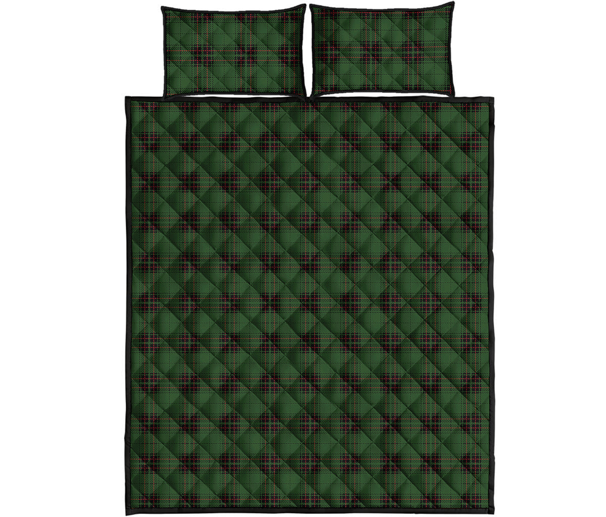 Green Black And Red Tartan Pattern Print Quilt Bed Set