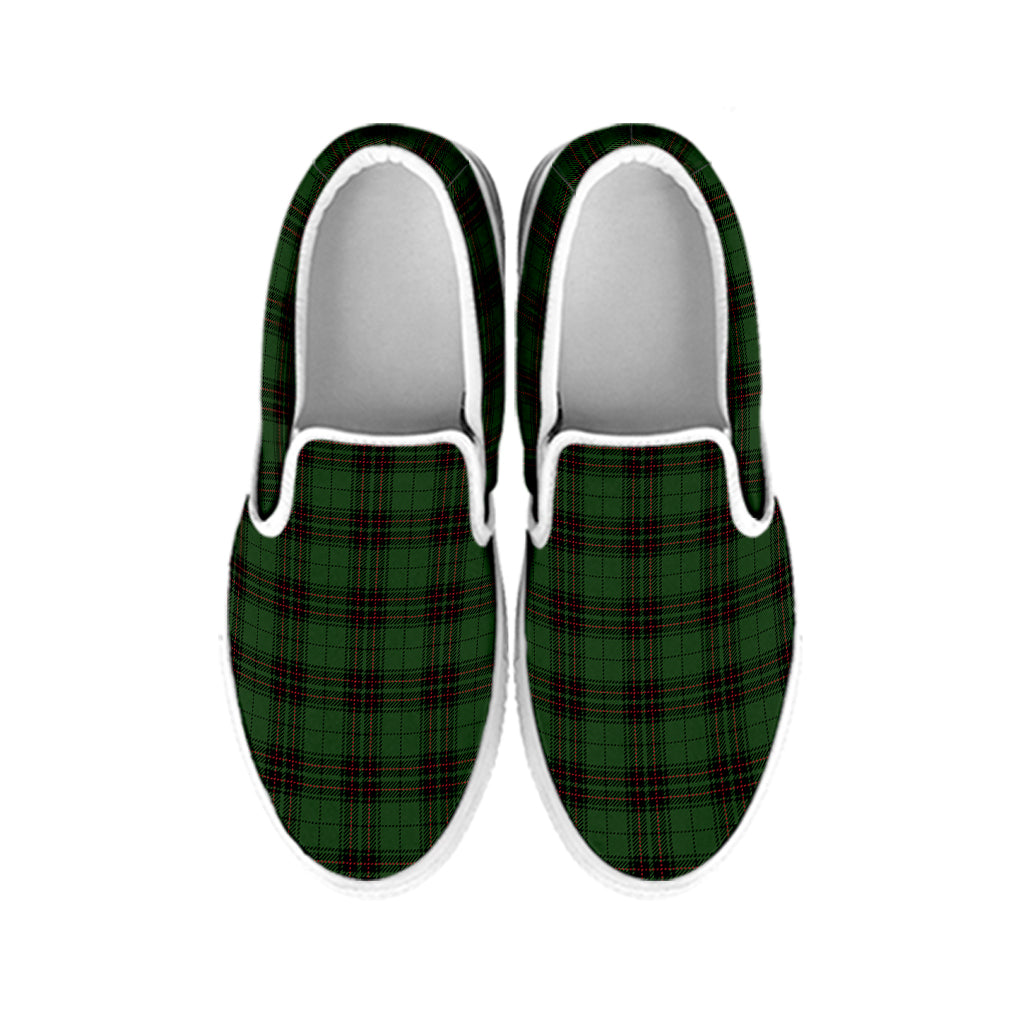Green Black And Red Tartan Pattern Print White Slip On Shoes