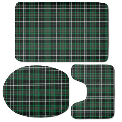 Green Black And White Tartan Print 3 Piece Bath Mat Set