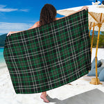 Green Black And White Tartan Print Beach Sarong Wrap