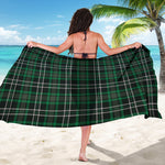 Green Black And White Tartan Print Beach Sarong Wrap
