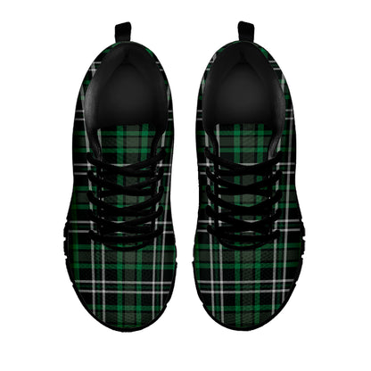 Green Black And White Tartan Print Black Sneakers