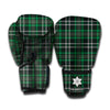Green Black And White Tartan Print Boxing Gloves