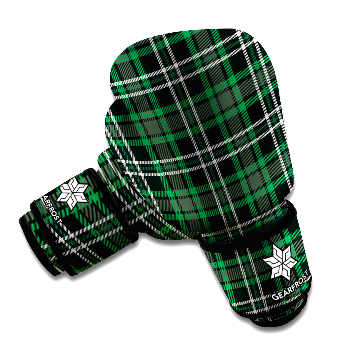 Green Black And White Tartan Print Boxing Gloves